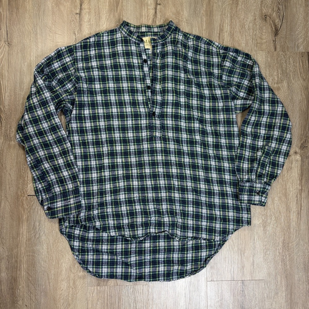MAGEE Ireland Grandfather Flannel Popover Shirt Men's Size XL Green Plaid Cotton